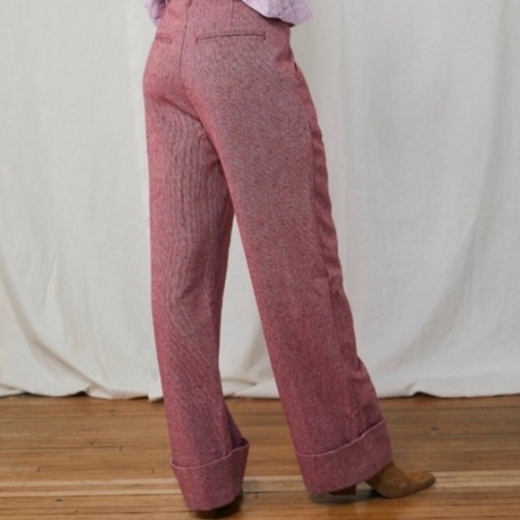 Free People Selina Tweed Wide Leg Cuffed Pants Pink Rose Womens Size 10 - Picture 5 of 17